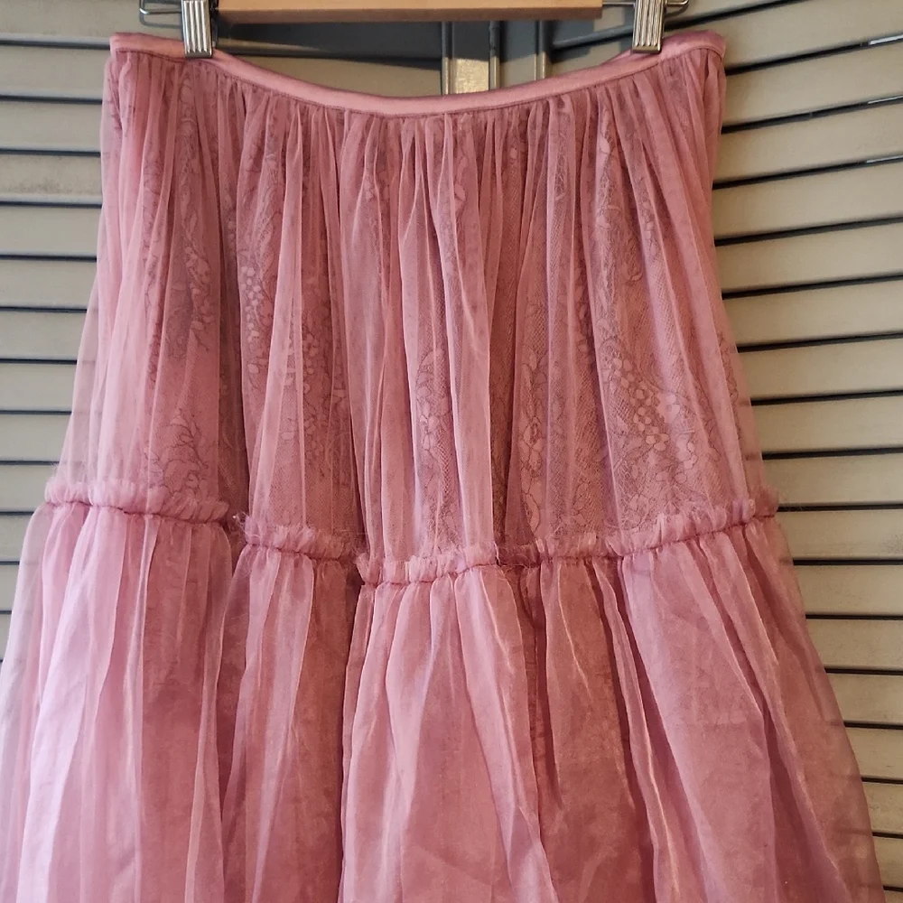 Brenda Knight x Free People Anne Tulle Maxi Skirt Mauve Pink Fairy Cottage - Picture 2 of 13